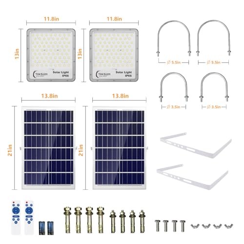 TINSUM Solar Flood Lights Outdoor, 2 Pack 600w Solar Street Light IP67 Waterproof 32000LM White LED Dusk to Dawn Security Commercial Lighting for Parking Lot,Stadium,Patio,Barn,Garage,Pathway by TIN SUM SOLAR ENERGY - Used condition - Image 7