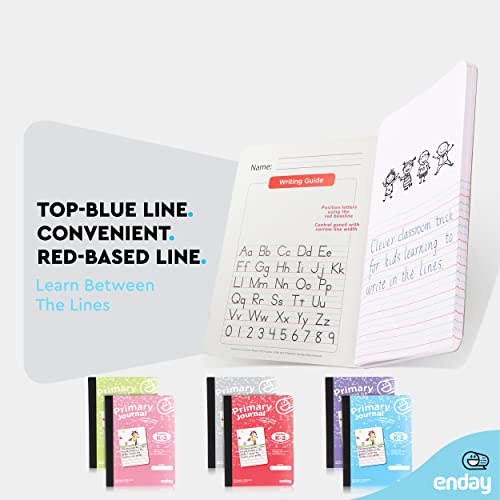Image of Enday Primary Journal Grades K-2 (4 Pack) Assorted Colors, Half Page Ruled Primary Journal Composition Notebook for Kids, 100 Sheets kids Notebook - Blue, Purple, Pink, Red