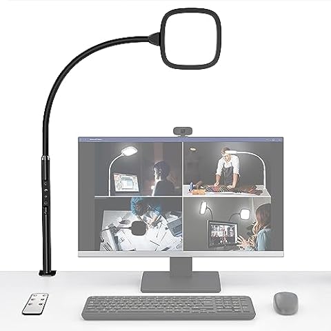 Hapfish LED Desk Lamps for Home Office, Clamp Desk Video Conference Light for Computer Zoom Meetings, Dimmable, Top Bright, Rotatable, Large Lighting Area, Clip on Table Lamp for Monitor, Study, Work Cover