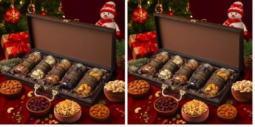 Image of Purevida Premium Dry Fruits Gift Box | 750g Assorted Nuts & Berries | Cashews, Almonds, Raisins, Cranberries & Kesar Malai Almond Daggers | Christmas & New Year Festive Gift Hamper (Pack of 2)