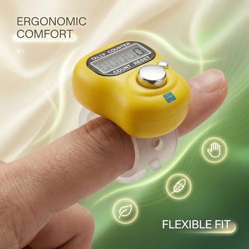 Image of Digital Tally Counter for Chanting Mantra - Mini Hand Finger Ring LCD Display Counting Machine for Japa Mala, Meditation, Prayer & Tasbeeh - Adjustable Strap, Reset Button (Pack of 7)