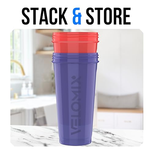 Image of VELOMIX -2 Pack- 28 oz Protein Shaker Bottles for Protein Mixes - 2x Wire Whisk | Leak Proof Shaker Cups for Protein Shakes and Pre Workout | Protein Shaker Bottle Pack (Pink /Purple)