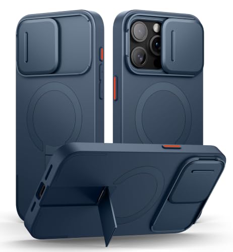 Image of SURITCH for iPhone 15 Pro Max Case with Magnetic Camera Slide Cover and Adjustable Kickstand, Compatible with MagSafe, Shockproof Bumper Case Slim Protective Cover 6.7 Inch, Blue