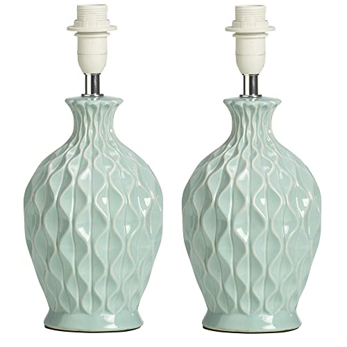 Image of 2 Pack - Light Blue Vintage Ceramic Table Desk Lamp Base | 28cm Height | 1 x SES E14 Lamp Bulb Required | in-Line Switch | UK Approved | Honeycomb Urn Design