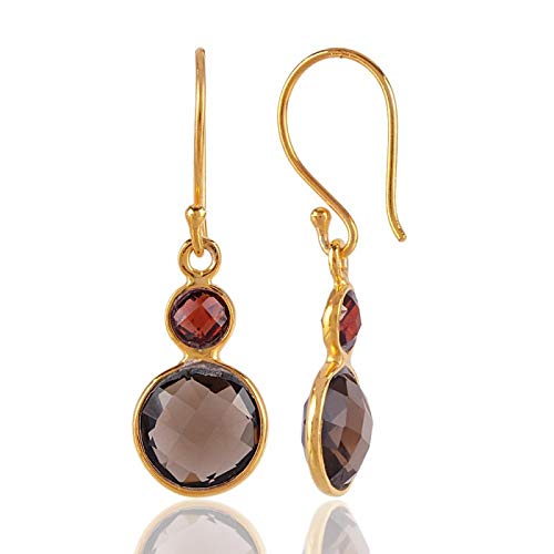 Granat, Rauchtopas Gold Vermeil 925 Silber Ohrhänger Muttertagsgeschenk