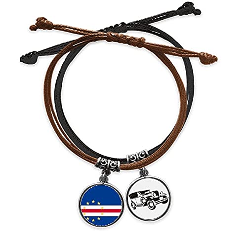 Bracelet Cap-Vert drapeau africain en cuir et corde tressée main pour homme et femme