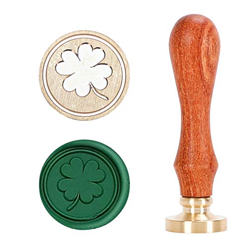 BESYL Wax Seal Stamp, Brass Head with Wooden Handle (Four-Leaf Clover)