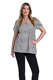 Ulla Popken Damen große Größen Übergrößen Plus Size T-Shirt, A-Linie, Tunika-Ausschnitt, Halbarm schwarz 46+ 807131100-46+