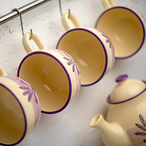 City to Cottage® Lavender Pattern Purple and Cream | Designer Handmade Hand Painted | Unique Ceramic Extra Large 17.5oz/500ml | Cappuccino Coffee Tea Soup Mugs Cups with Handle | Gift - Image 4
