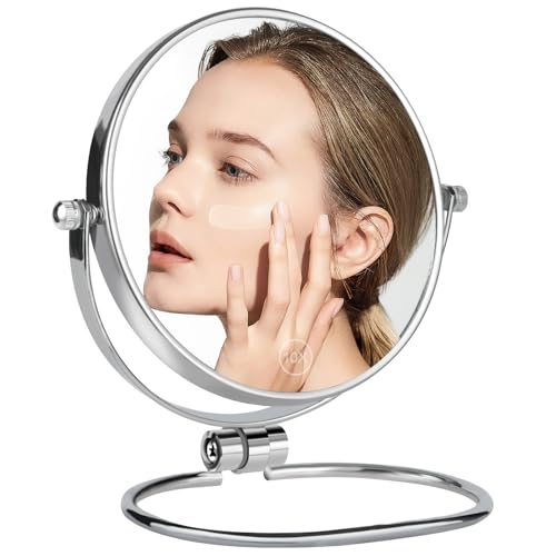 AumVum Travel Mirror Folding 10X Magnifying, 6 Compact Double-Sided Makeup Vanity Mirror, Portable Handheld & Wall Hanging for Shaving Bathroom and Desktop Use (No Light)