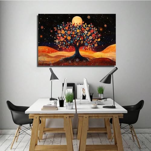 Impression sur toile arbre coloré et fleurs affiche murale 21x30cm