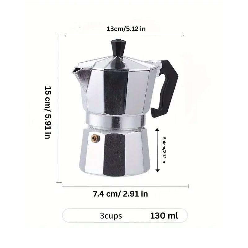 Image of Alluminium Espresso Coffee Maker Moka Pot Cup for Italian Espresso Decoction Coffee Mocha South Indian Filter Coffee Home Outdoor Machine (Silver, 3)