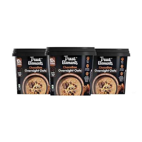 Image of True Elements Overnight Oats Choco Bae 62g Pack of 3 | Ready-to-Eat Breakfast | High Protein, Fibre & Chocolate Flavour | Healthy Instant Oats Snack