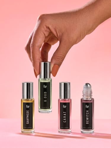 Image of EM5 Set of 4 Pure Perfume Oil (Attar) Roll-On for Her - Skin Safe, FDA Approved, IFRA Compliant | Alcohol Free & Travel Friendly | Ganymede, G Oud, Carat, Bewitch - Strong & Long Lasting Roll On Perfume | Luxury Gift for Her | 3ml x 4