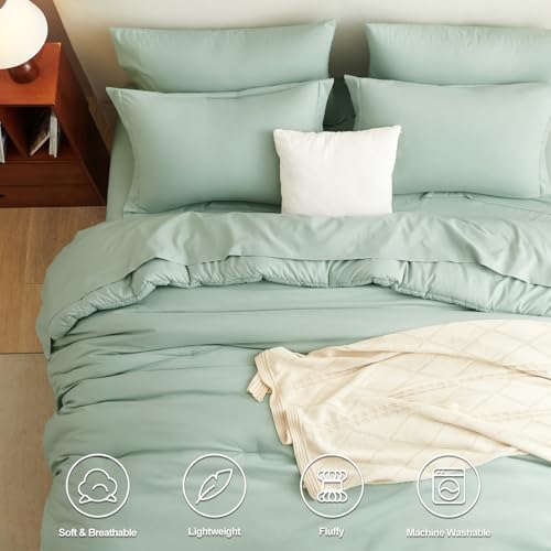 CozyLux Full Comforter Set Sage Green, 7 Pieces Bed in a Bag, Bedding Comforter Set with Sheets, All Season Boho 7PC Bed Sets with Comforter, Fitted Sheets, Flat Sheets, Pillow Shams and Pillowcases