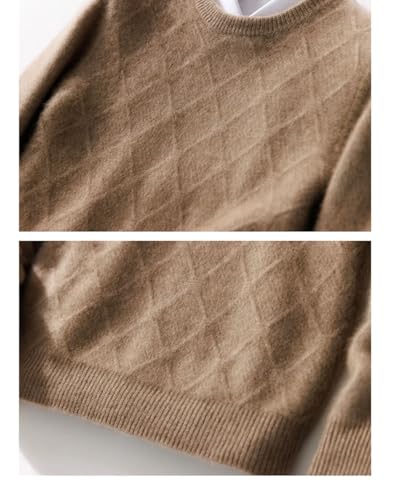 Men's 100% Wool Diamond Grid Crewneck Pullover Winter Casual Thick Basis Jumper Large Size Top4