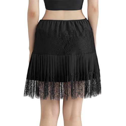Women Lace Skirt Ruffle Mini Skirt Half Slip Layered Pleated Flowy Skirt - Image 3