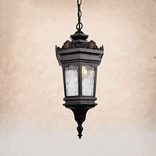 RLKHXBS Indoor Chandelier, Outdoor Pendant Light Glass Lantern Traditional Victoria Retro Hanging Suspension Lamp E- Height Adjustable Droplight Pavilion Garden Porch Lighting