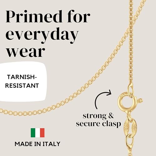 KISPER Italian 18K Gold Plated 925 Sterling Silver Diamond Cut Box Link Chain Necklace – for Women & Men with Spring Ring Clasp – Made in Italy4