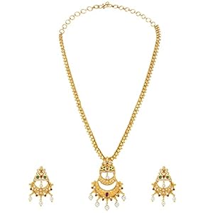 Peora Gold Plated Traditional CZ Necklace with Chandbali Pendant Earring Jewellery Set for Women 36 41Hug8I7 WL. SL500 . SS300