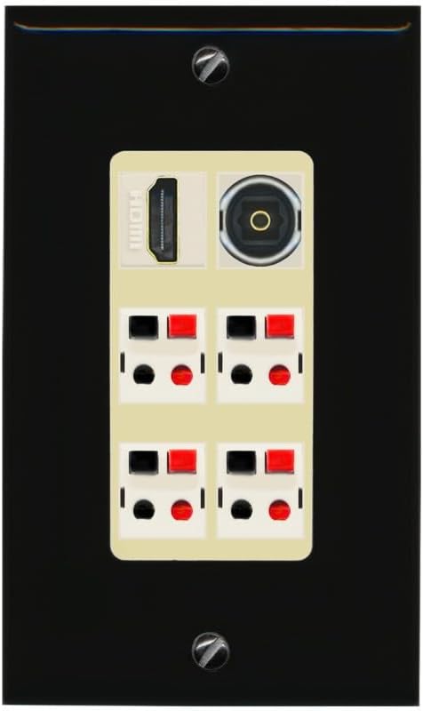 RiteAV 4 Speaker 1 Toslink-Optical HDMI Wall Plate - 1 Gang Decorative [Stainless/Black]
