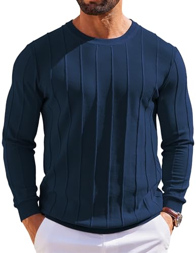 Lexiart Mens Casual Knit Sweater Long Sleeve Crew Neck Thermal Shirts Slim Fit Ribbed Pullover Sweatshirts