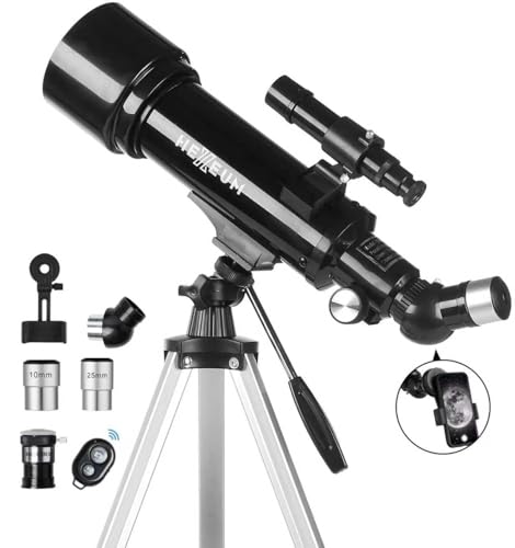 Telescope 70mm Aperture 500mm - for Kids & Adults Astronomical Refracting Telescopes AZ Mount Fully Multi-Coated Optics, with Diagonal Mirror Phone Adapter, Carrying Bag, Wireless Remote Black