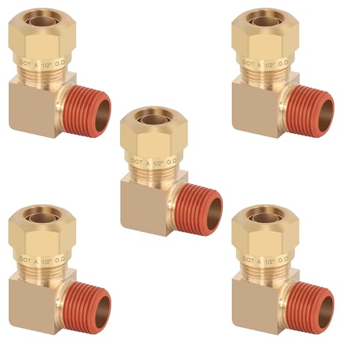 HASAOMOI 5PCS Brass DOT 1/2" Tube x 3/8" NPT Nylon Tubing 90 Degree Elbow