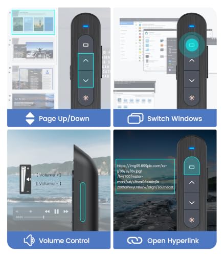 Image of Wireless Presenter, Hyperlink Volume Control Presentation Clicker RF 2.4GHz USB PowerPoint Clicker Presentation Remote Control Pointer Slide Advancer (Black)