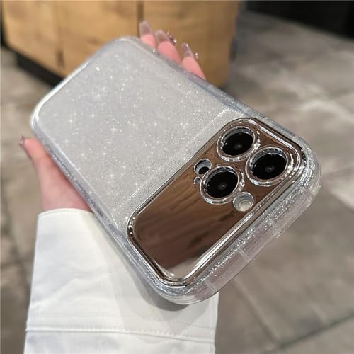 Protection caméra iPhone 14 Pro Max coque paillettes argent antichoc avec miroir transparent