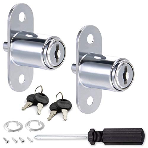 TIHOOD 2PCS Push Plunger Lock with 1pc Slotted Screwdriver, 3/4-inch(19mm) Cylinder Diameter, Zinc Alloy Chrome Finish