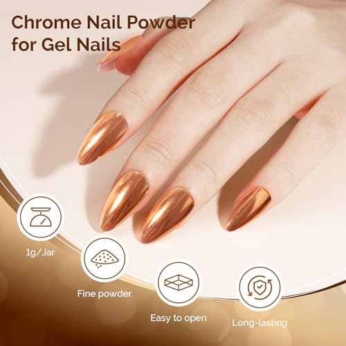 Image of MelodySusie Champagne Chrome Nail Powder for Gel Nails,Metallic Mirror Effect Pigment Stylish and Technological Fine Glitter for Home DIY Salon Use