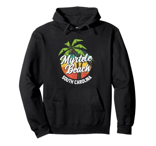 Myrtle Beach Carolina del Sur Vintage Palmeras Retro Surf Sudadera con Capucha