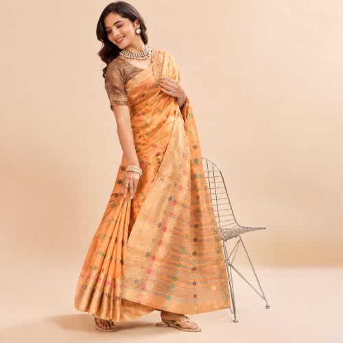 Image of Sarees for Women Wear Organaza Silk Banarasi Sari Kanjivaram Soft Pure Paithani Wedding Original Kanchipuram Pattu Sadi with Blouse Piece 2026 (Flowermeena)