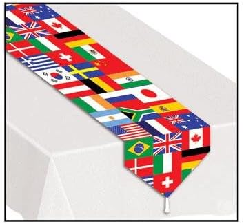 Camino de mesa impreso con banderas internacionales (paquete de 6)