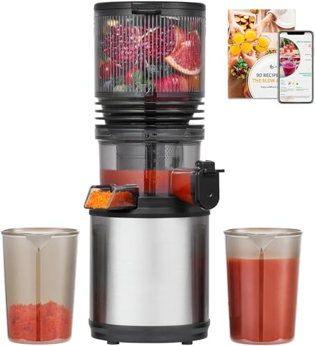 AMZCHEF Extracteur de Jus Fruits et Légumes, Large Ouverture XXL 160 mm pour Fruits Entiers, Slow Juicer Silencieux ≤45 dB, Capacité 2 L, Triple Filtre Inox, Machine à Jus Facile à Monter et Nettoyer