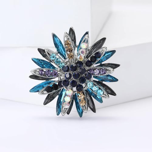 Image of Rhinestone Brooch Pin for Women Elegant Crystal Flower Bouquet Brooches Lapel Pin Wedding Party Dress Accessories for Wife Mom Birthday Gifts