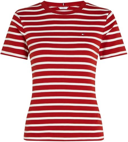 Tommy Hilfiger Donna T-Shirt Maniche Corte New Slim Cody Scollo Rotondo, Multicolore (Breton STP/Dark Magma/Ecru), S - Immagine 4