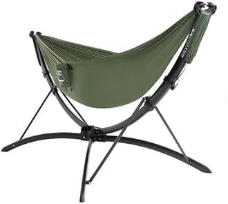 Set Up in 3 Seconds Hammock Stand - 550 LBS Capacity - Portable Hammock Stand Stable on Any Terrain, Weather Resistant Forest Green