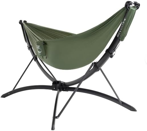 anymaka Hammock Set - Set Up in 3 Seconds Hammock Stand with Ultralight Double Hammock - 550 LBS Capacity - Portable Hammock Stand Stable on Any Terrain, Weather Resistant Forest Green