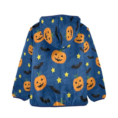 Halloween Pumpkin Bat Stars Toddler Fleece Jacket Girl Boys Hooded Fleece Jacket Coat Warm Outwear Zip-up 3-10T2