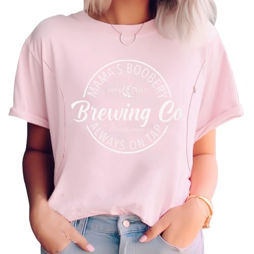 Image of Women Maternity Shirt Comfort Colors Breastfeeding Nursing Friendly Zip Tshirt Mama's Boobery Always On Tap Tops