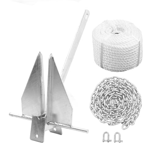 flexman 13Lb Ship Anchor Kit, 24 X 17in Carbon Steel Boat Anchor 6 to 10M Pontoon Boat Anchor with Nylon Rope Chain for Boats Pontoon, Deck, Sail, Fishing
