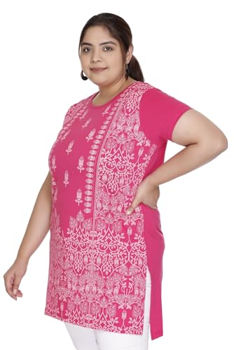Image of Women Printed Cotton Tshirt with Side Slits & Pocket