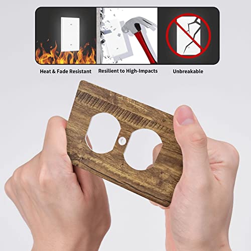 Rustic Wood Texture 1 Gang Outlet Covers Wall Plate Decorative Single Duplex Electrical Switch Plate Faceplate Receptacle For Decor Kitchen Bedroom Bathroom 4.5" X 2.76" #TOP4
