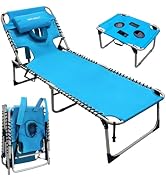 WKFAMOUT Backpack Sun Tanning Chair with Face Hole &amp; Beach Table, 5-Position Adjustable Folding L...