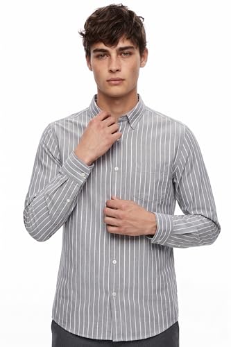 Image of Van Heusen Men Cotton Modern Fit Casual Oxford Stripes Shirts| Effortless Ironing | Superior Fit