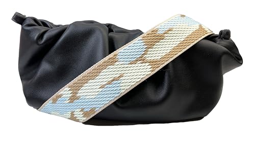 Image of Beige Sky Blue Camouflage Purse Strap with Silver Hardware 2 Inch Wide Replacement Crossbody Guitar Style Shoulder Strap for Handbags Totes