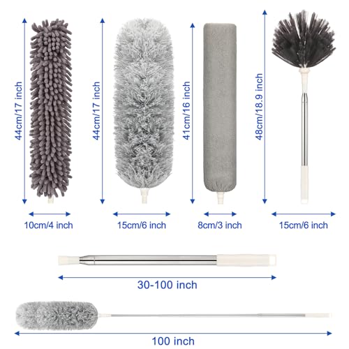 Microfiber Duster with Extension Pole(Stainless Steel) 30 to 100 Inches, Washable Dusters, Reusable Dusters, Bendable Duster for High Ceiling, Cleaning Ceiling Fan, Furniture, Blinds, Cars — view 6