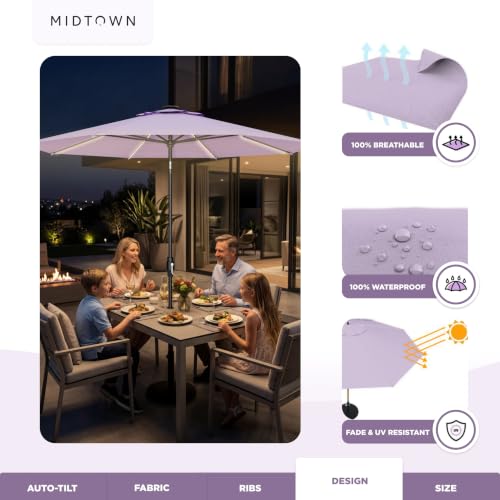 Image of Midtown Umbrellas LED Swilt - 8 Ft Solar LED Patio Umbrella, Midtown Purple